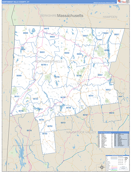 Northwest Hills County, CT Carrier Route Wall Map